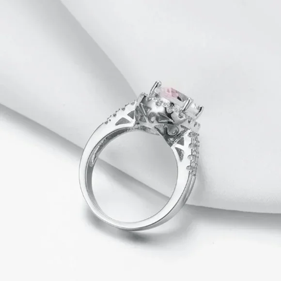 925 Sterling Silver Luxury Pink Crystal Shiny Rhinestone Ring Jewelry En… - Picture 4 of 5